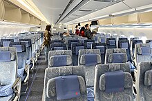 Economy class cabin on an Airbus A350-900